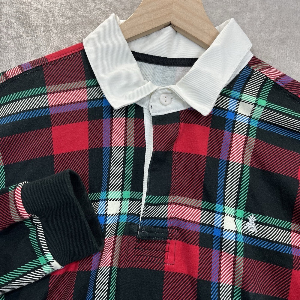 Chubbies Rugby Legacy Plaid Polo Shirt M Black Red Long Sleeve Collar Mens